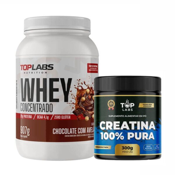 Whey Protein Concentrado 907Gr + Creatina 100% Pura 300g Top Labs